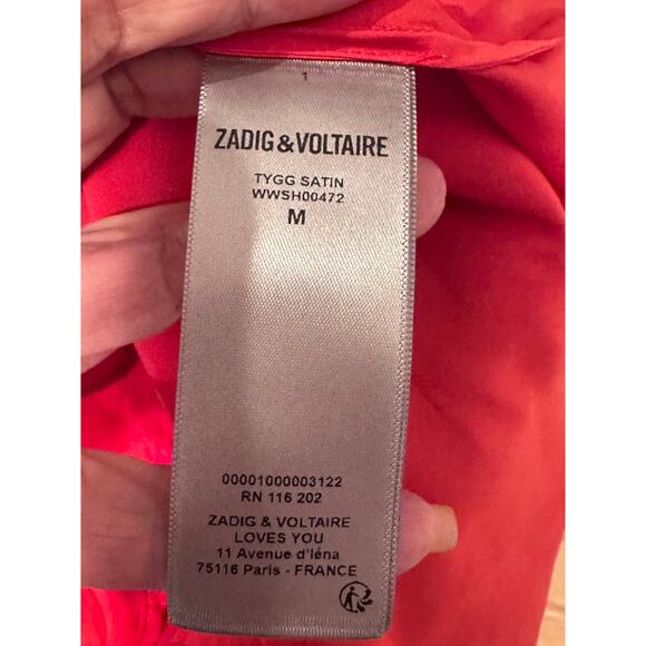 Zadig & Voltaire Tygg Satin Button Front Blouse Red  M - Picture 14 of 16